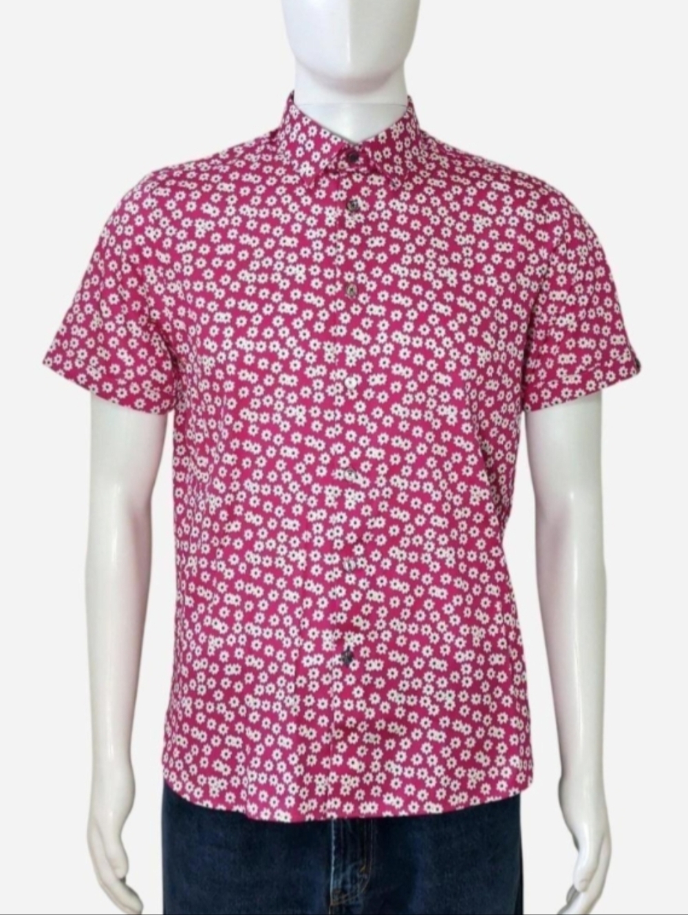 Ted‎ Baker Pink floral button-up shirt with short sleeves Size Small